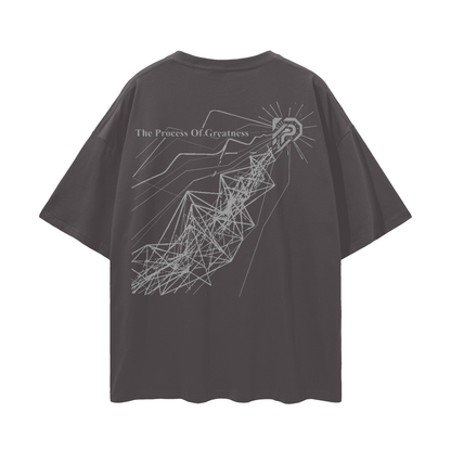 Black t-shirt with white graphic design on the back against a white background