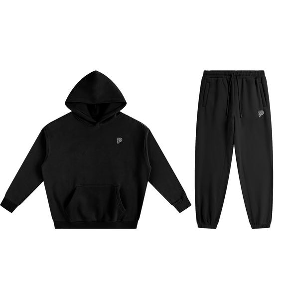 Essential Sweat Set | Hoodie + Joggers (Black | White Logo)